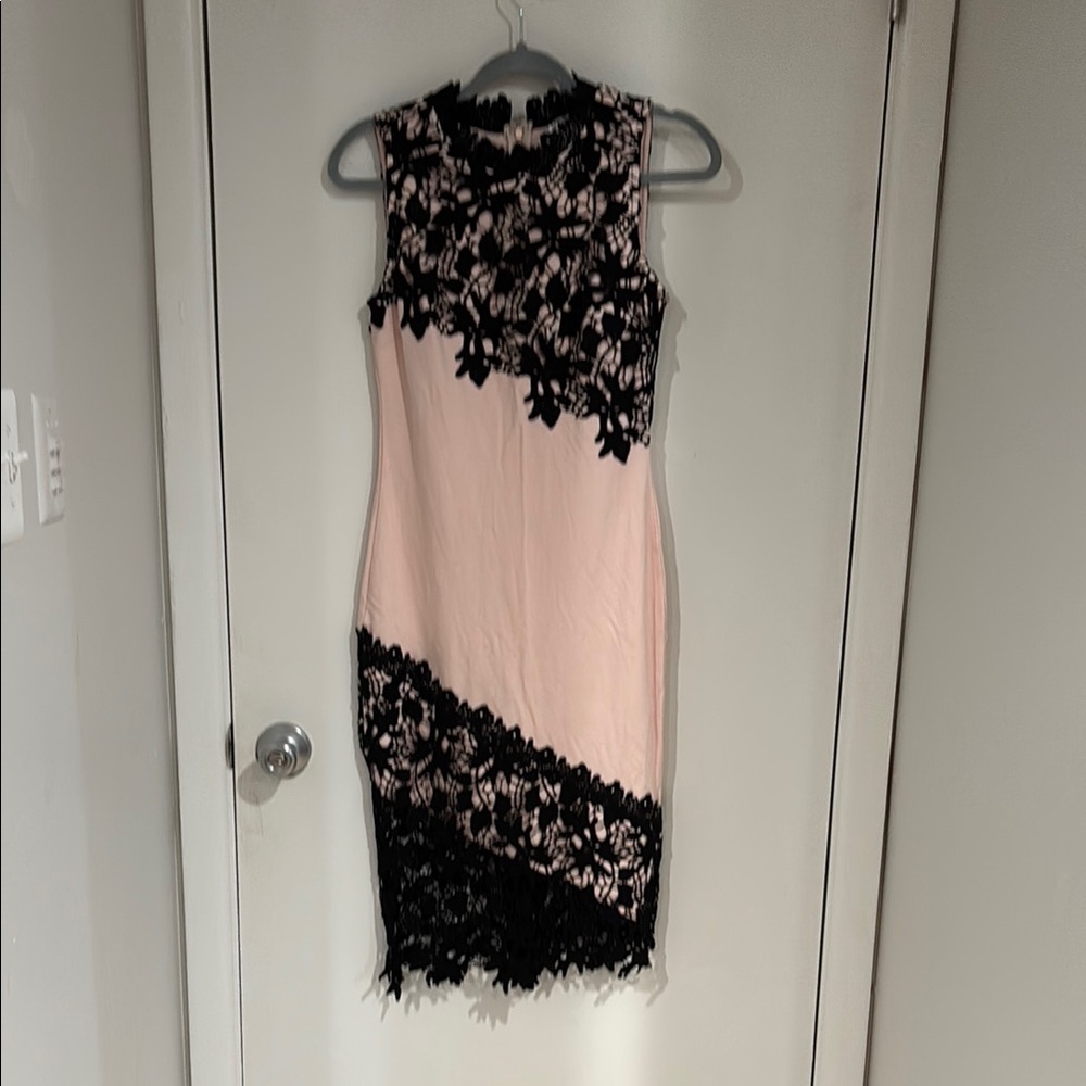 Elegant Pink and Black Lace Dress